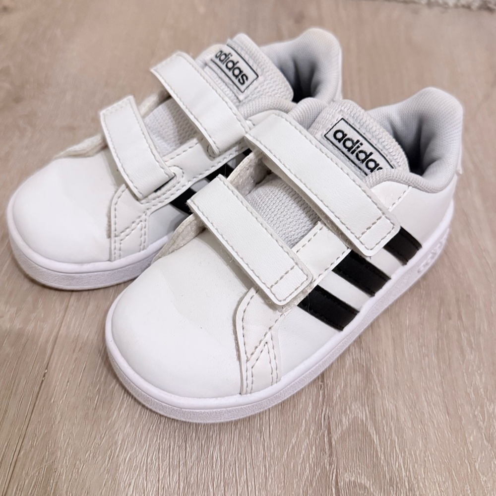 Adidas Kids White and Black Velcro Sneakers
